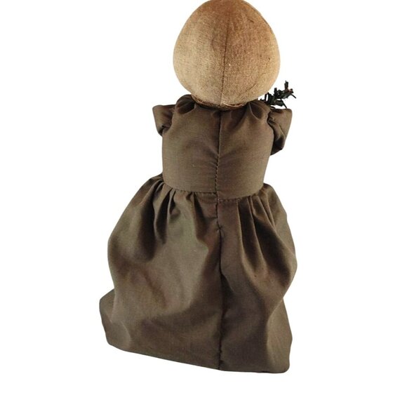 Primitive Handmade Rag Doll With Brown Dress & Scarf - Picture 3 of 13
